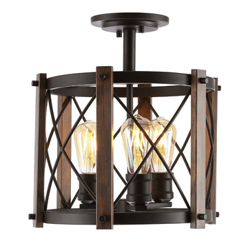 Ferme 14" Iron Rustic Farmhouse LED Flush Mount - JONATHAN Y